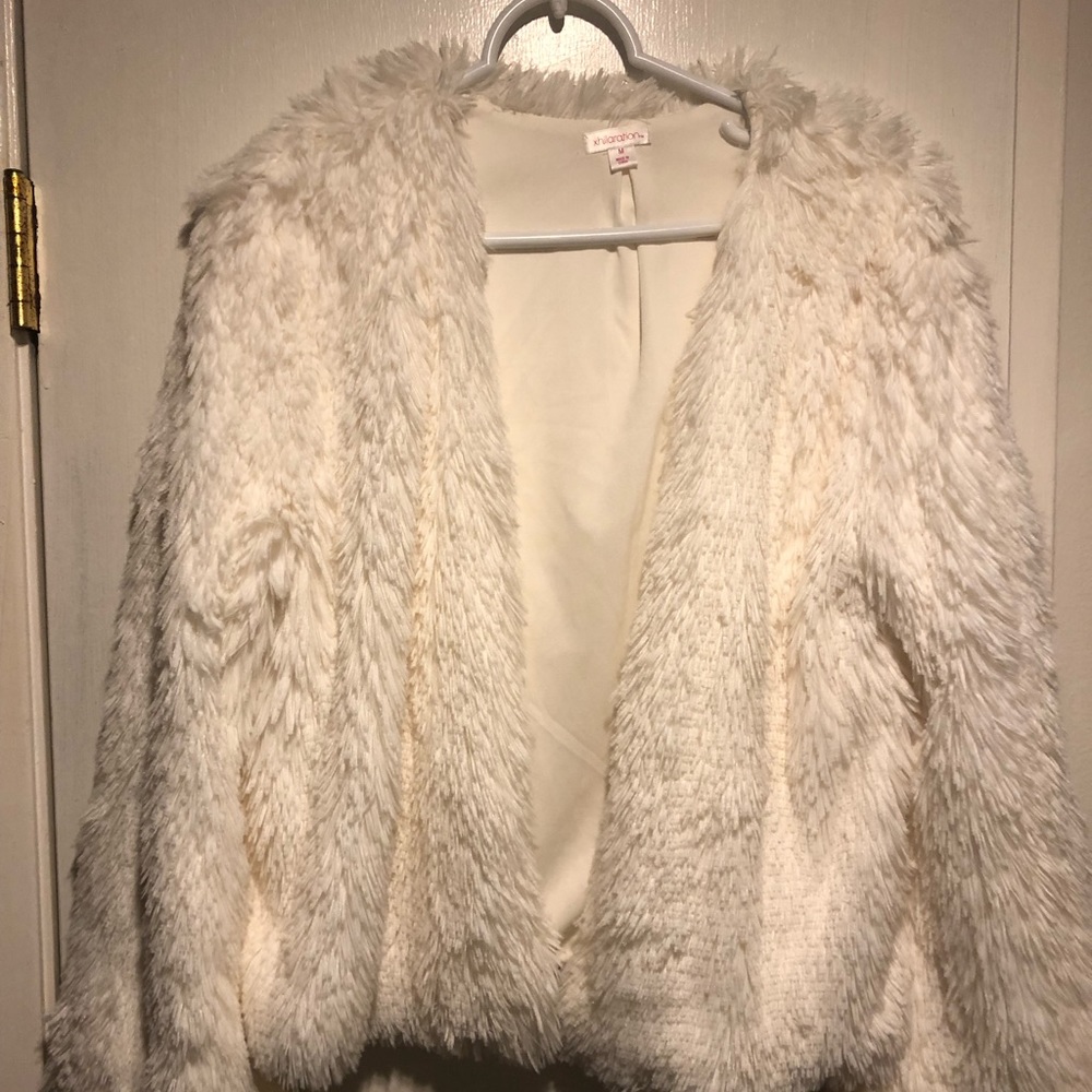 White faux fur jacket